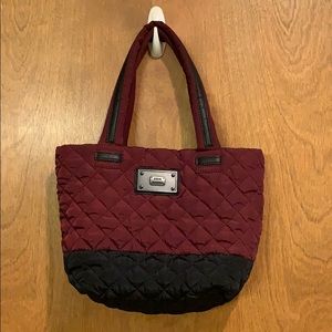 Steve Madden Burgundy and Black Quilted Tote